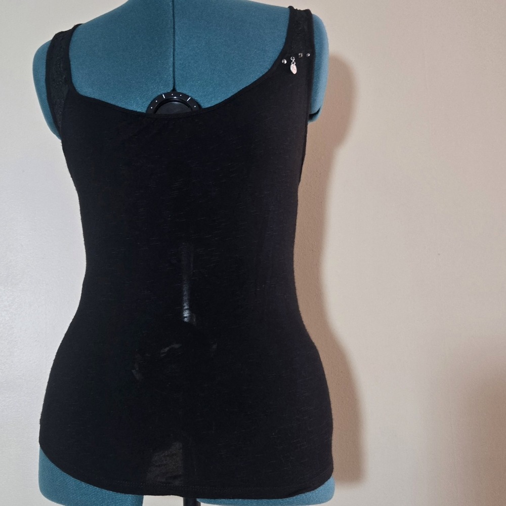 Y2K McBling Guess Los Angeles Asymmetrical Lace Studded Tank Top Black M